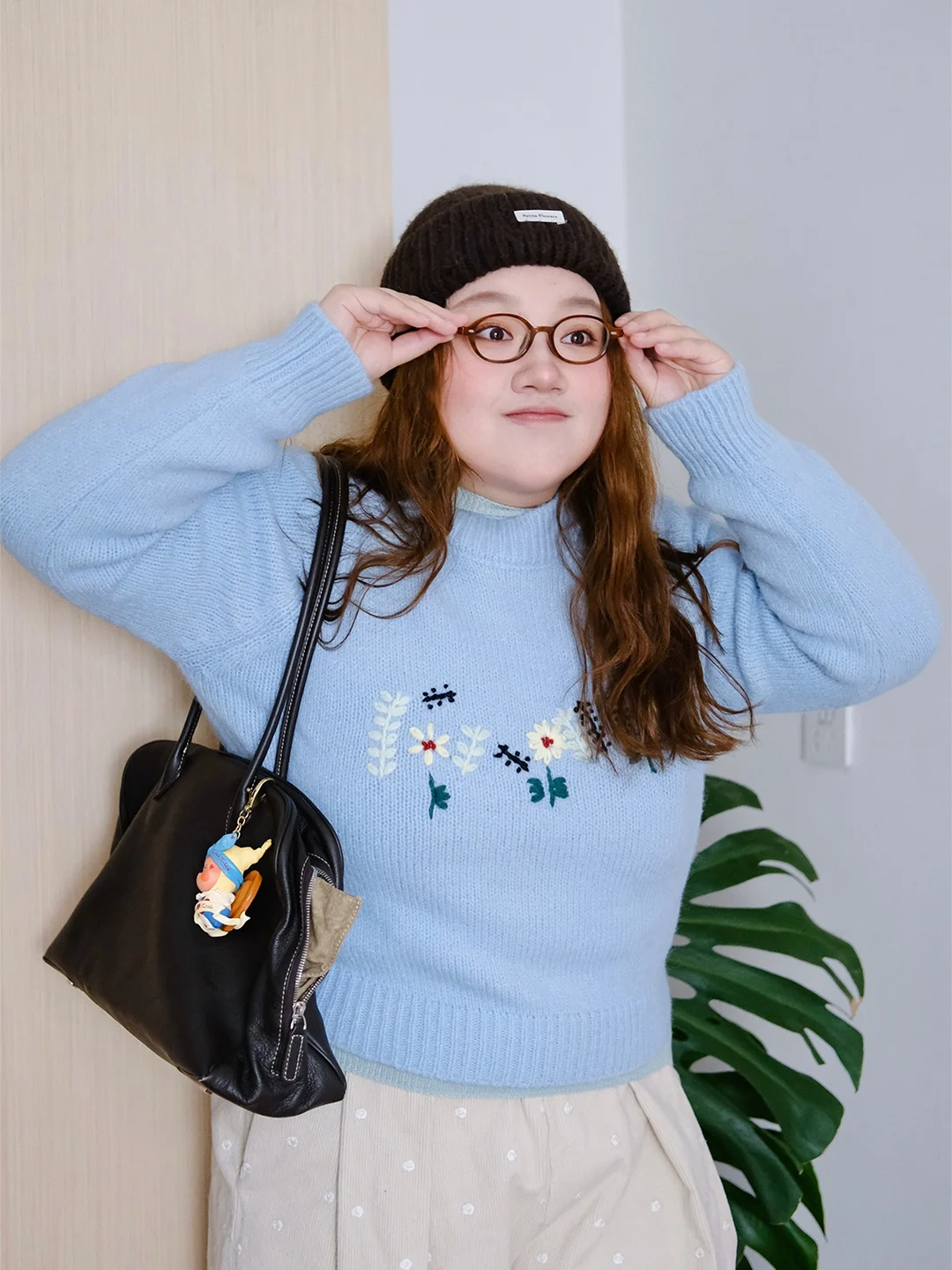 

Корейский вязаный свитер с вышивкой, круглый вырез, топ-пуловер Zooobaby24, женская одежда больших размеров, внутренняя одежда, укороченный, длинный рукав