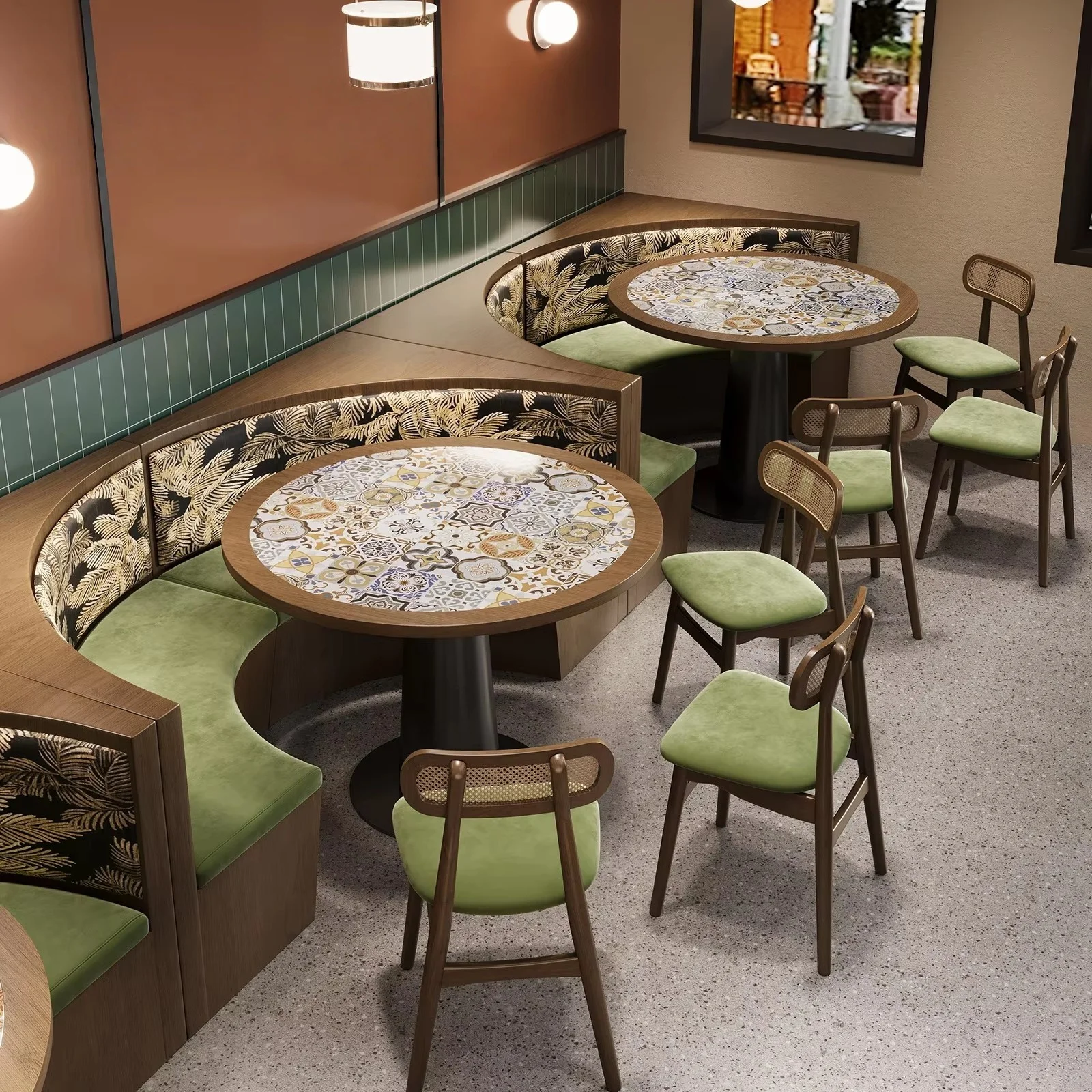 Southeast Asian Style Themed Restaurant with Rock Slab Wall Mounted Seating Sofa Table and Chair Combination