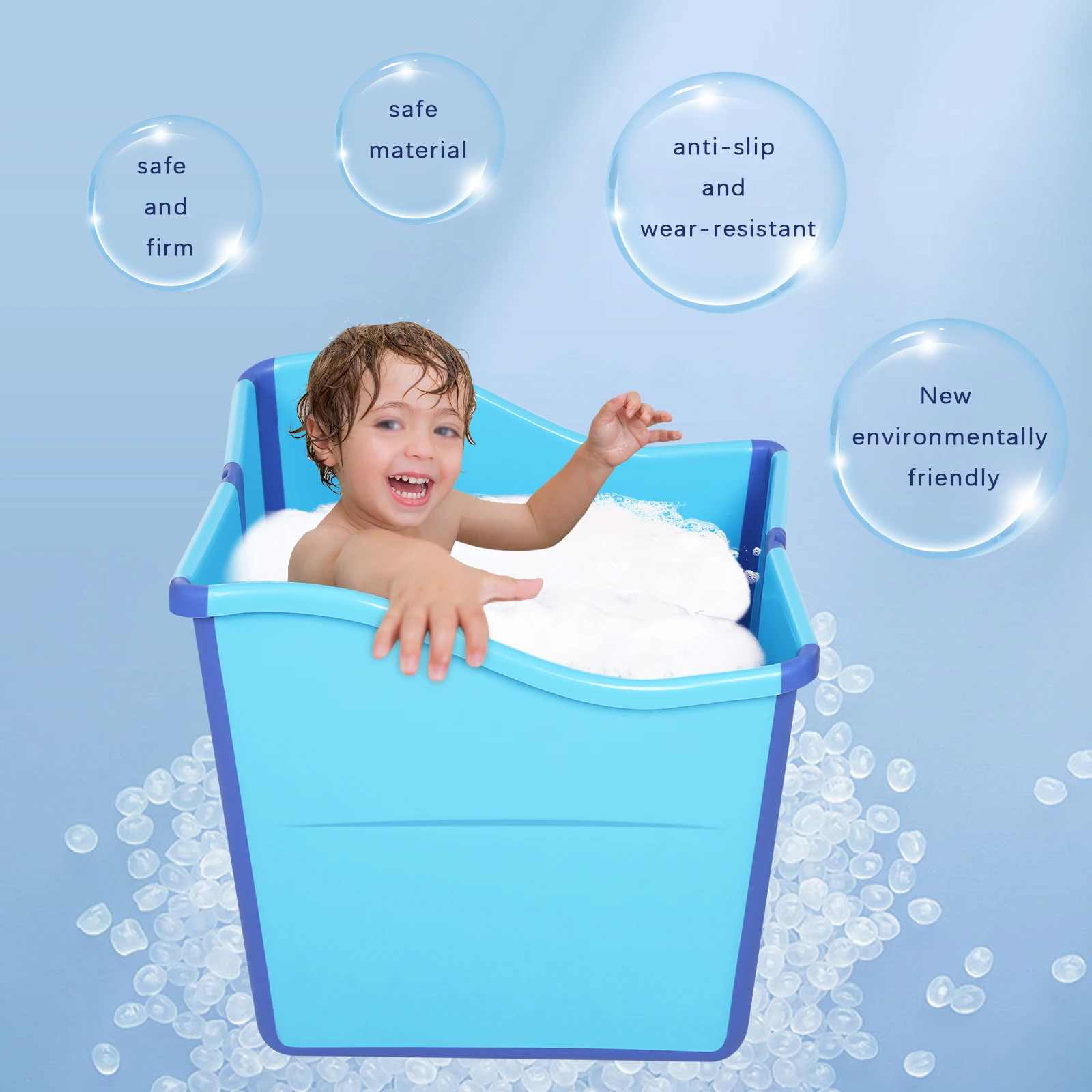 

Portable Bathtub Folding Cold Plunge Tub PP Bathtub Kids SPA Bath Bucket Ice Bath Tub Indoor Outdoor Warm Tub Blue