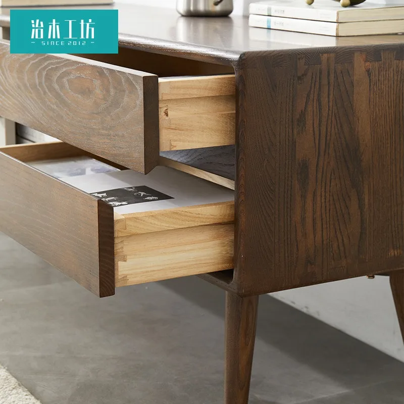 Woodworking Workshop Ash Wood TV Cabinet All Solid Wood Nordic Small Apartment Living Room Floor Cabinet Modern Simple TV Cabine