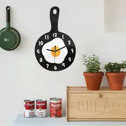 Cartoon iron pot fried egg hanging clock kitchen breakfast decoration clock suitable for living room and kitchen decoration