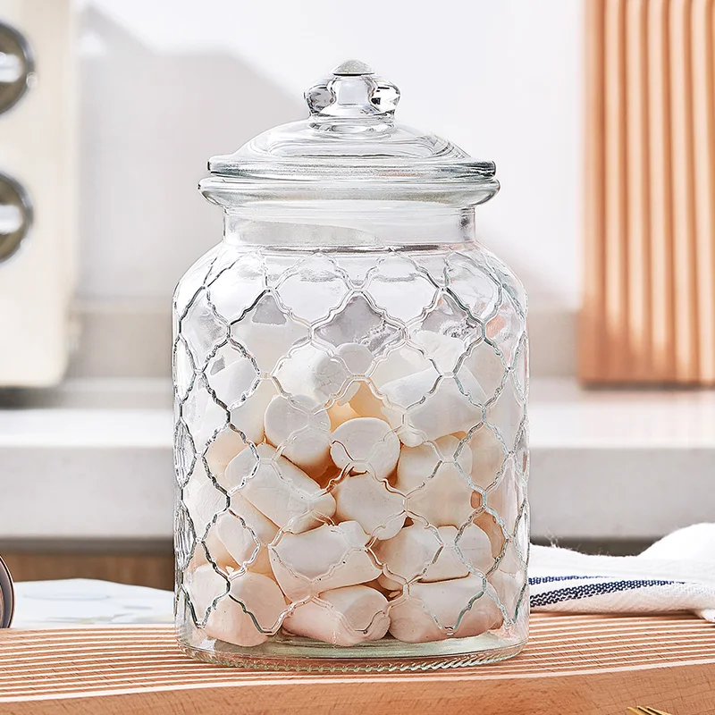 Transparent Glass Sealed Jar Food Grade Candy Jar Honey Bottle with Lid Storage Jar 950ml Candy Box Kitchen Storage Supplies