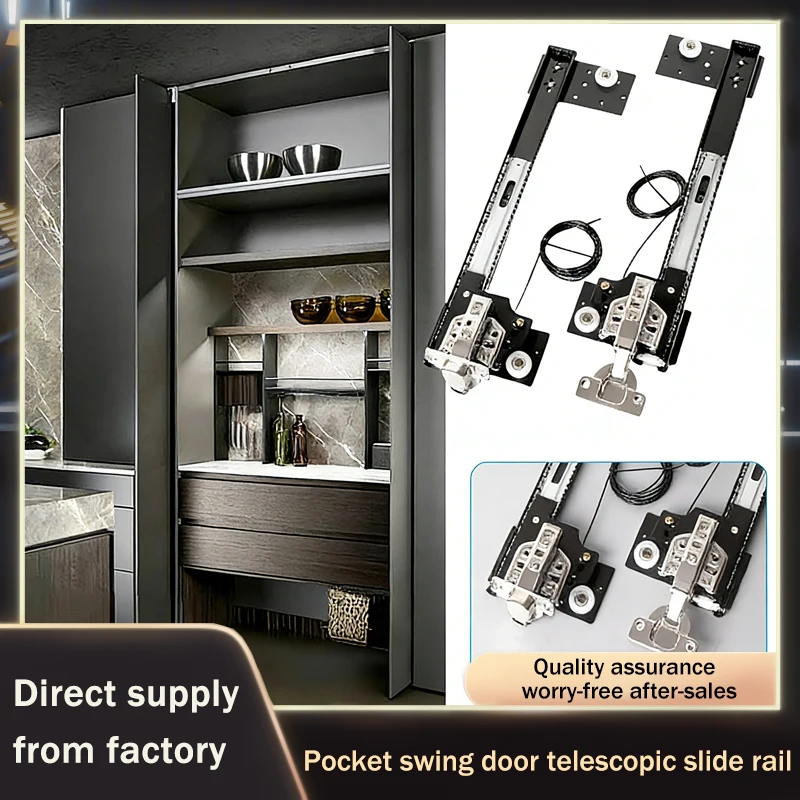 

Wardrobe Cabinet Hidden Swing Butterfly Folding Pocket Door Hardware Set With Retractable Slide Rail Side Mount Insert Roller