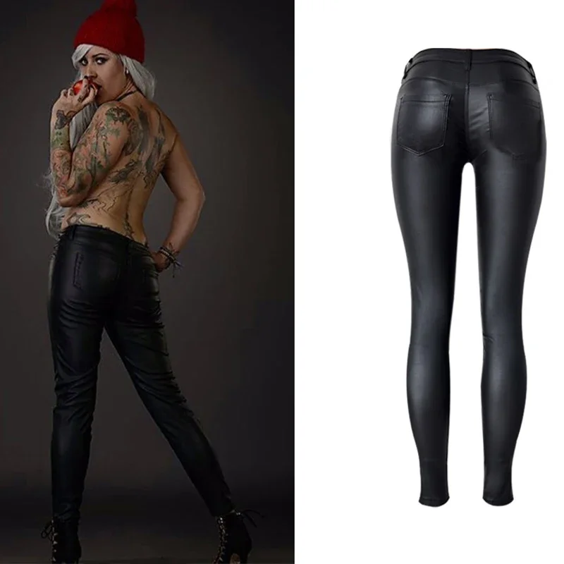 2018 Winter Black Women PU Leather Pants Big Plus Size Pants Trousers Women High Waist Stretch Pencil Pants Pantalon Femme