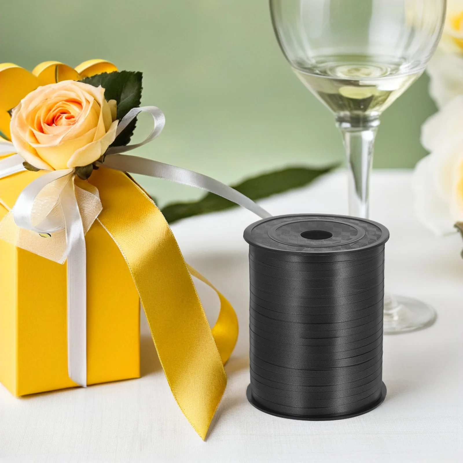 1 Rolle schwarzes Lockenband, Ballonschnur, Hochzeitsdekoration, 500 Yards, Party-Luftschlangen, Geschenkverpackung, Blumenstrauß, DIY-Handwerk – Detail 6