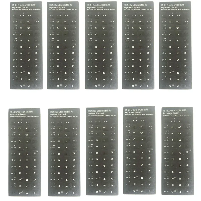 10pcs Germany Language Deutsch Keyboard Sticker Layout Button Letters Durable Alphabet for Universal PC Keyboard Protective Film