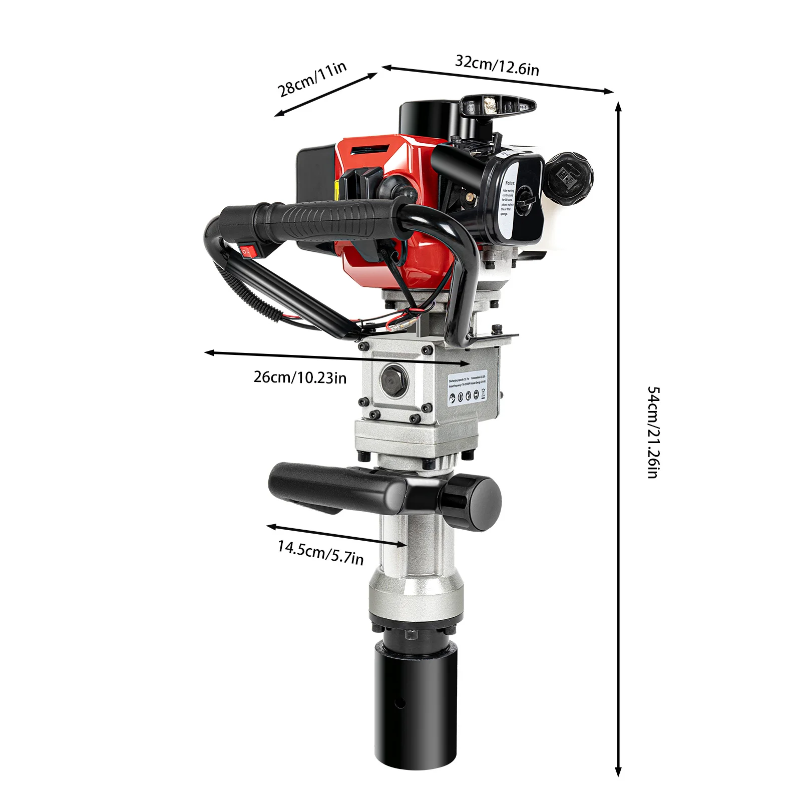 CNCEST 2 Stroke Portable Pounder Pile Driver Hammer 32.7CC Gas Powered T-Post Driver W/ Shock-Absorbing Cylinder