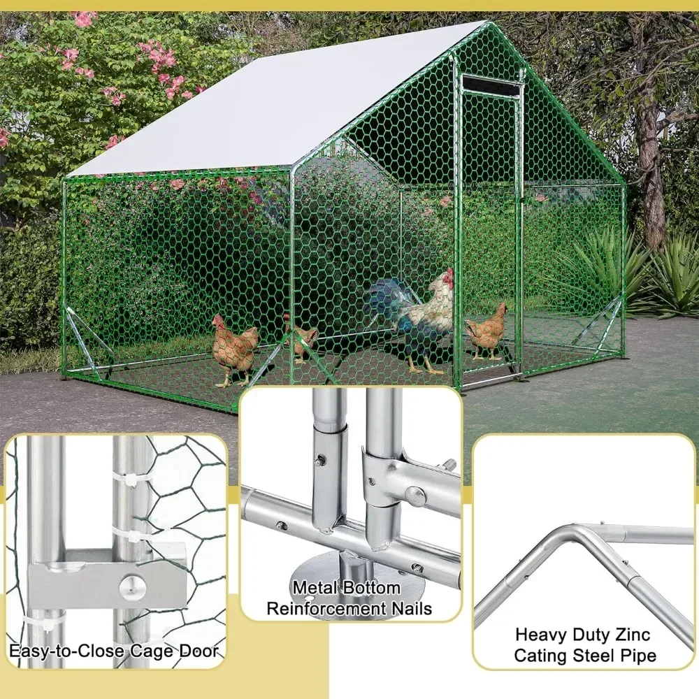 

Metal Chicken Coop 10x6.6x6.56ft Walk-in Poultry Cage Chicken Run Hen Rabbit Duck House with Waterproof Cover Outdoor