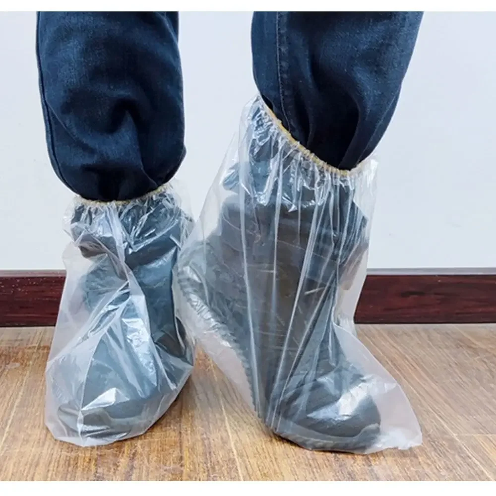 5Pairs Transparent Disposable Shoe Covers Reusable One Size PE Rain Boots Overshoes Rain