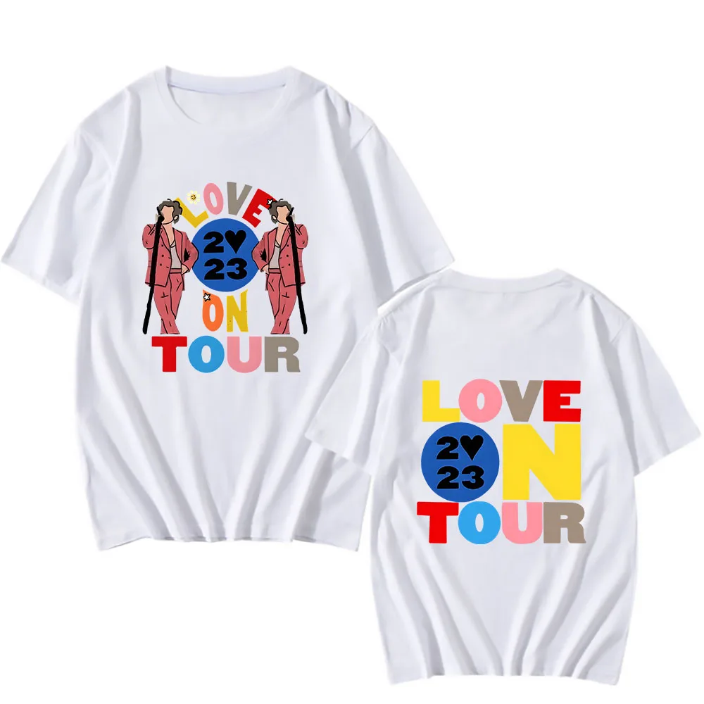 Harrys House Love on Tour Men Clothing Creative Printing Casual Loose Round Neck Summer Short Sleeve Simple Tops Teenage Tide image 3