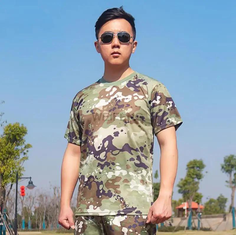 Camisa tática de manga curta masculina, secagem rápida, camiseta de combate, camiseta militar do exército, roupas de paintball, camisa camuflada de