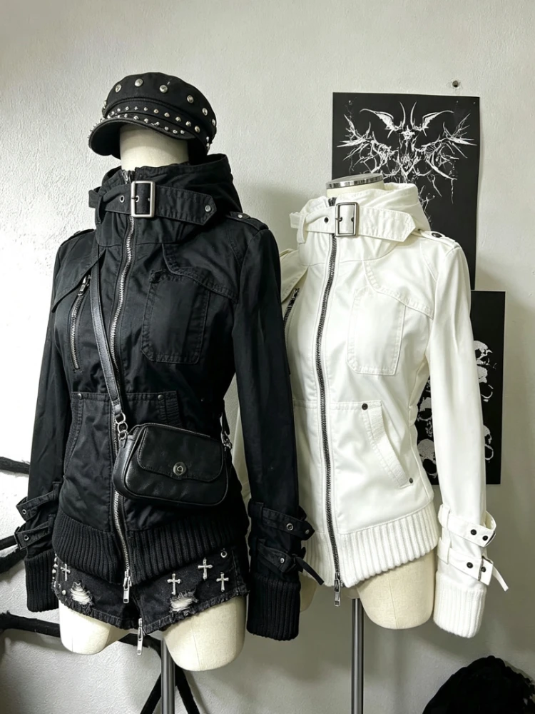 Grunge Damen Subkultur Harajuku Vintage Stehkragen Reißverschluss-Sweatshirt Lässige Ästhetik Y2K Grunge Streetwear Zip Alltagsjacke