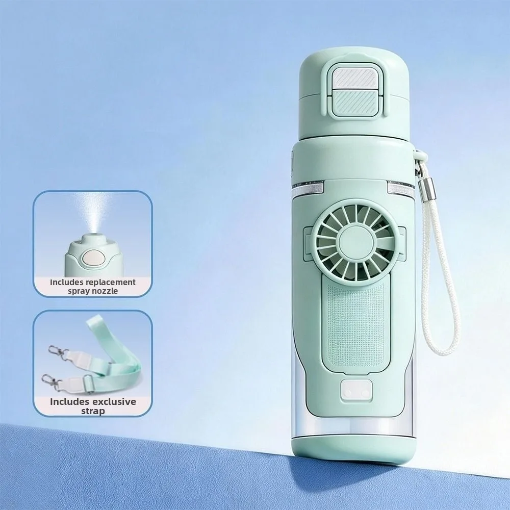 

690 ML 2-in-1 Fan Cup Dual-Use Detachable Fan Fan Water Bottle Plastic Transparent Sports Drinking Bottle Summer