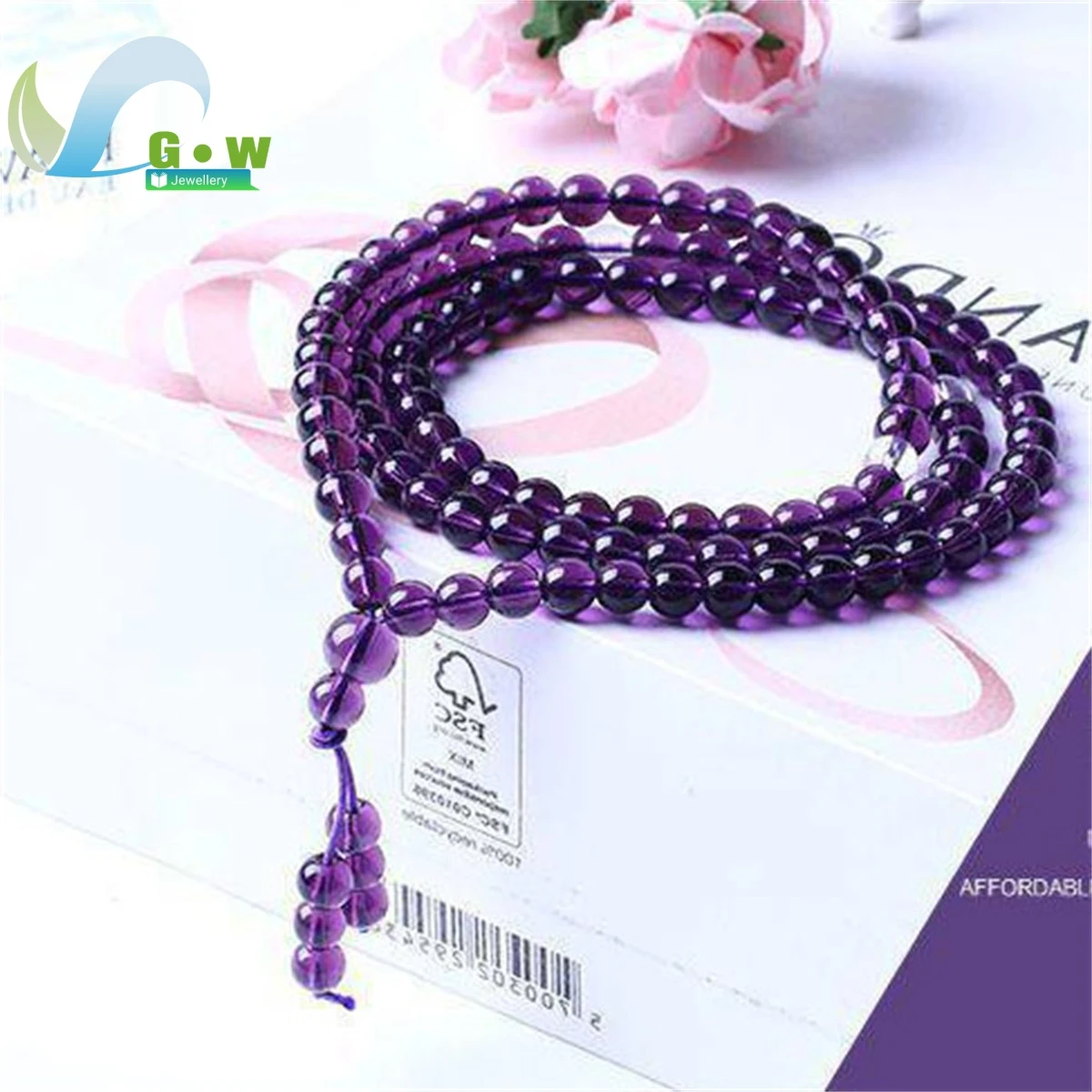 6mm Buddhist Purple Crystal 108 Prayer Beads Mala Bracelet Long Yoga Meditation Necklace Man Women Healing Jewelry Wholesale