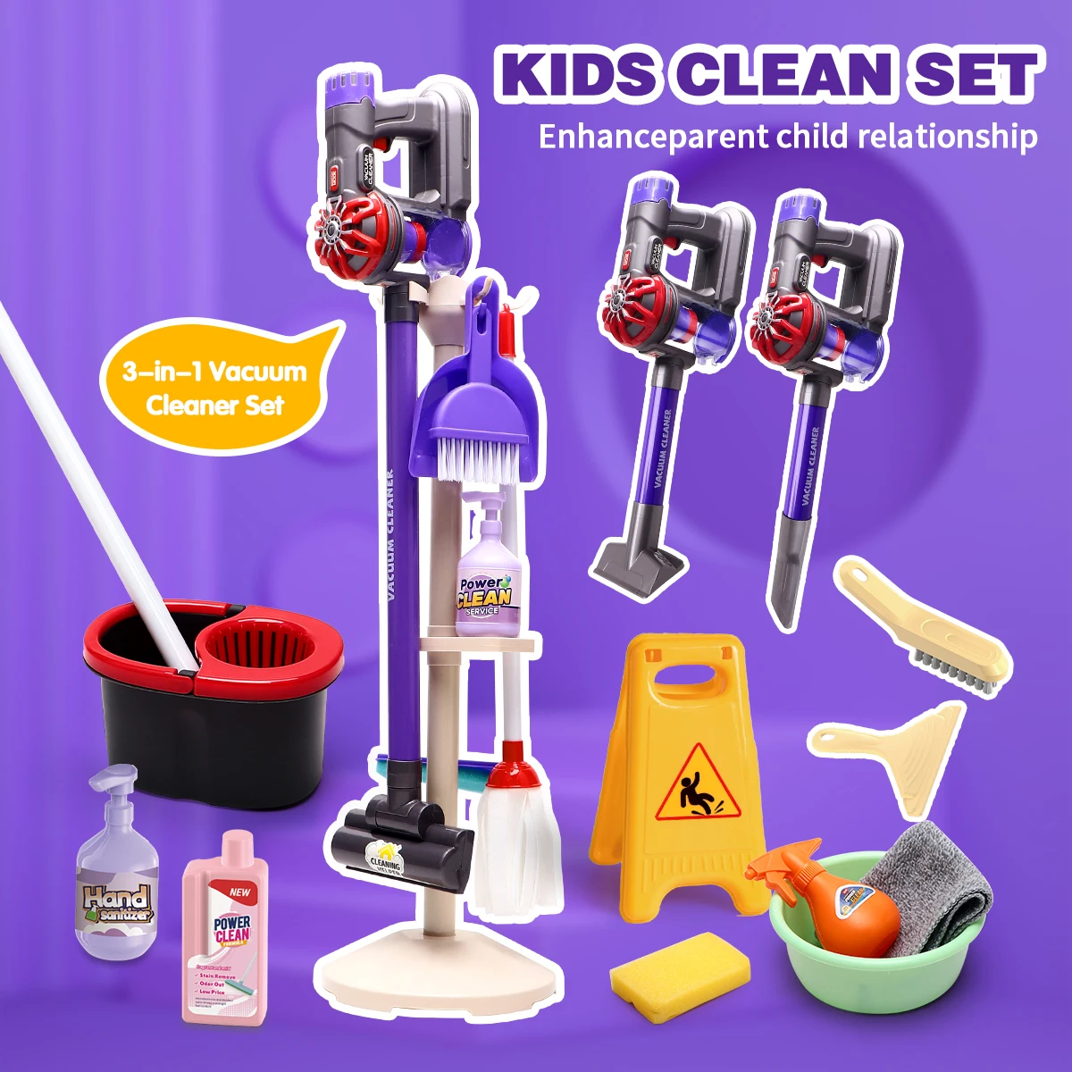 

Kids Real Suction Cleaning Play Set with Storage Rack - 3-in-1 Electric Vacuum Cleaner & Pretend Cleaning Tools for Toddlers