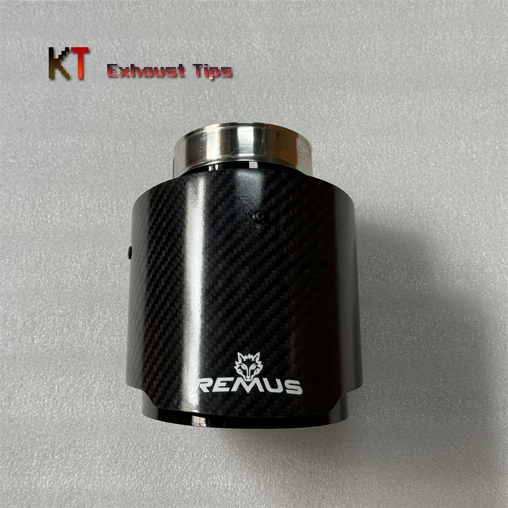 1Pcs Car REMUS 130MMout Exhaust Tip Tail End Pipe Muffler Tips Glossy Black Carbon Fiber Exhaust System Nozzle for All Car