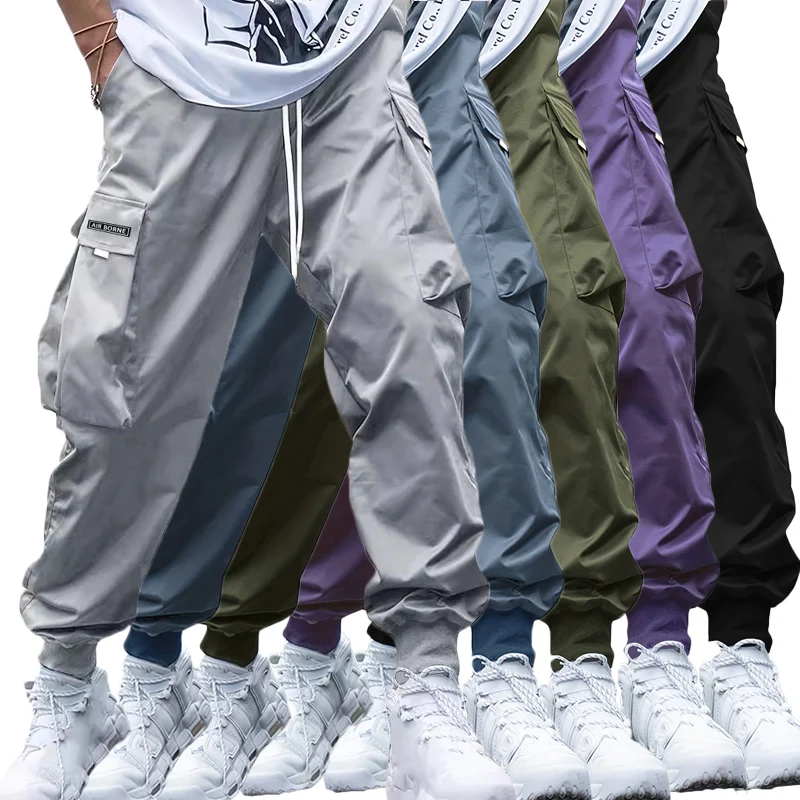 Summer Cargo Pants Mens Casual Breathable Trousers Multi-Pockets Trendy Lightweight Sweatpants Street Hip-Hop Drawstring Trouser