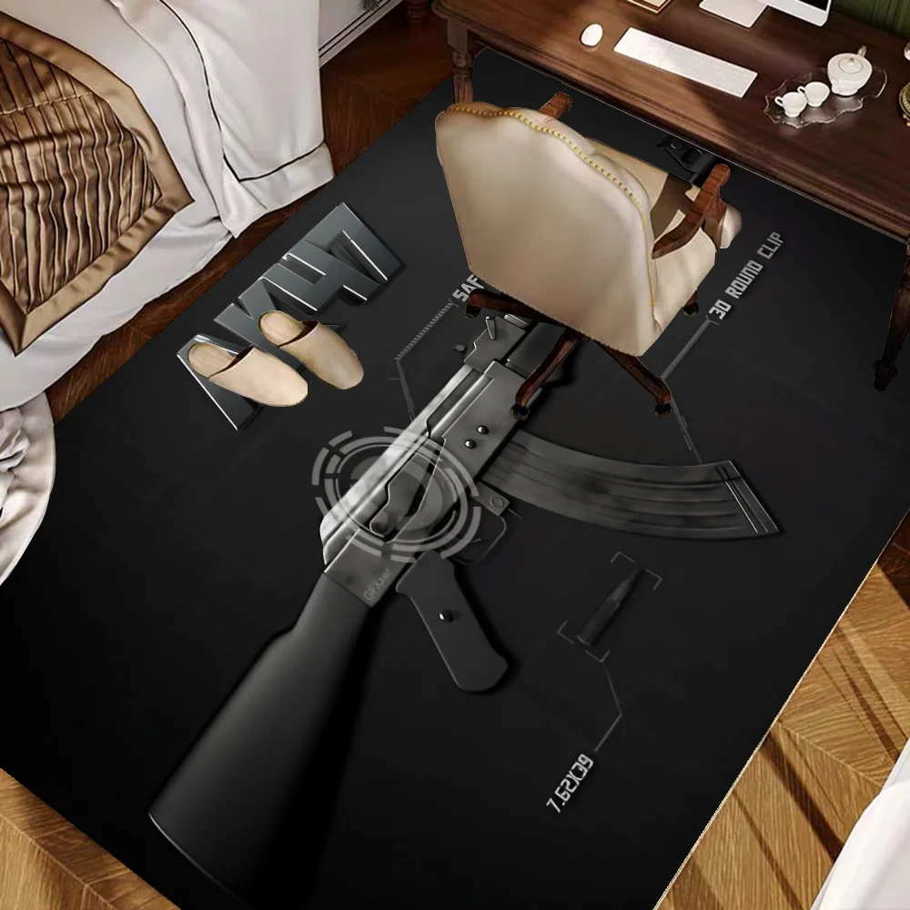 Rifle Pistol Revolver Gun AK47 Cartoon Room Mats Cheaper Anti-slip Modern Living Room Balcony Printed Welcome Rug