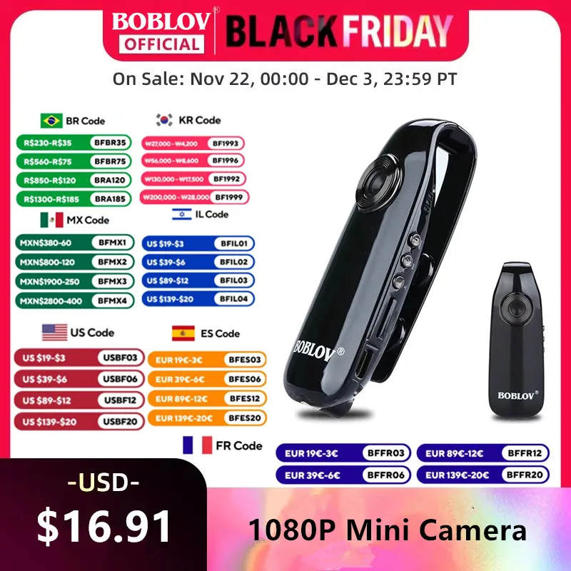 BOBLOV Mini Camera 1080P Full HD  Police Camera Digital Video Recorder Dashcam Body Cam H.264 Camcorder Wide Angle Small Camera