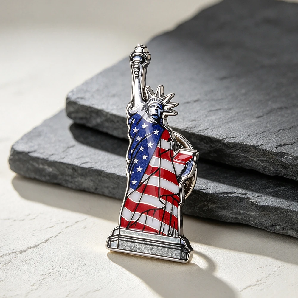 Statue of Liberty Lapel Pin Brooch USA American Flag Badge Stainless Steel Jewelry Patriotism Brooches for Backpack Hat Clothing