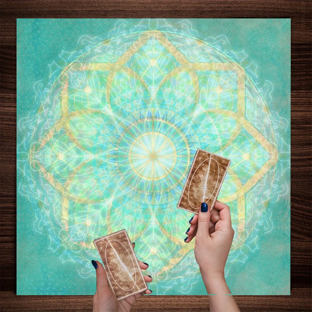 VIKAMA Turquoise Sacred Geometry Tarot Altar Cloth Mystical Witchcraft Divination Mat for Tarot Reading Spiritual Home Decor