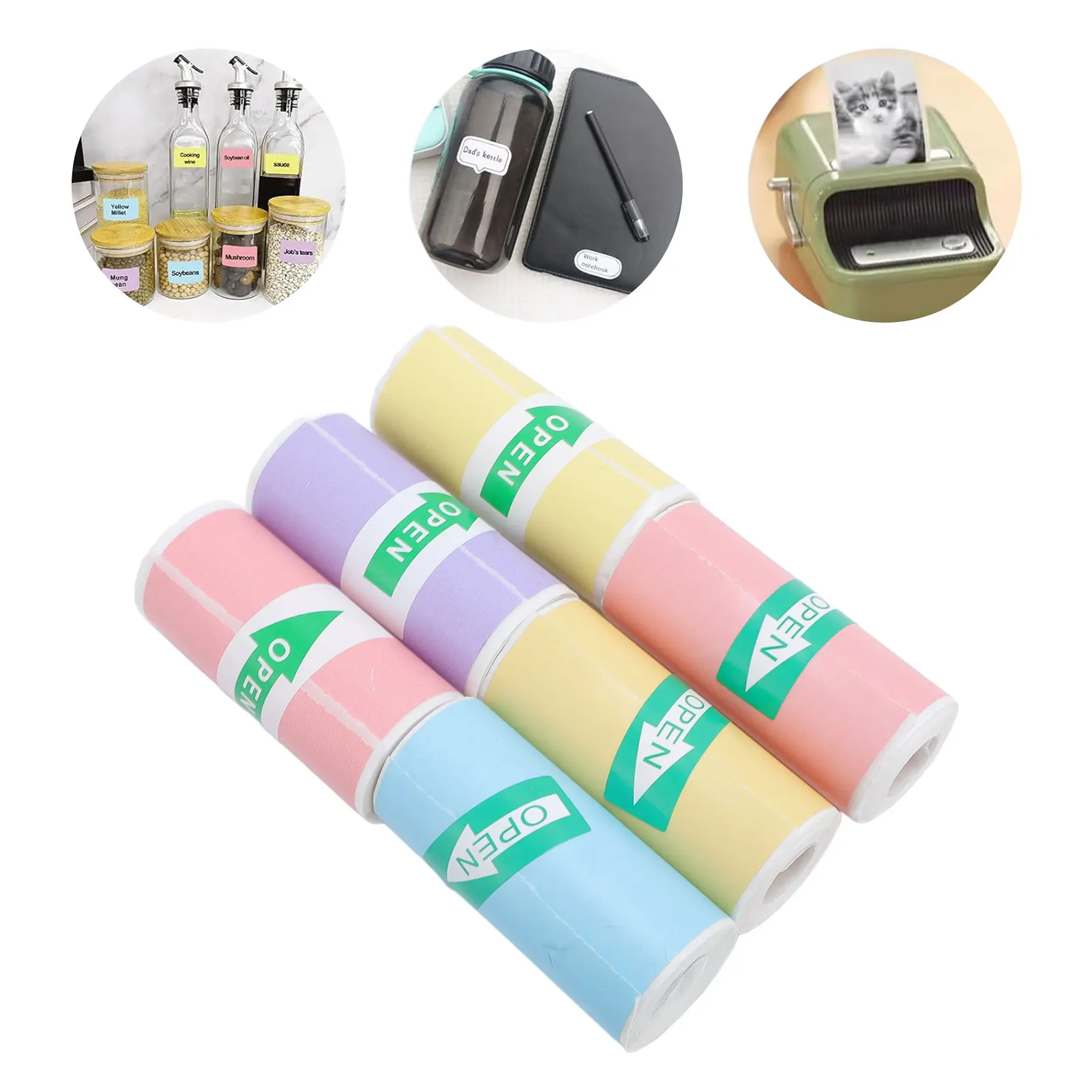 6 Roll Thermal Printing Paper Multi Color 57x25mm Smoothly Self Adhesive Thermal Inkless Printer Paper for Photo Note Label