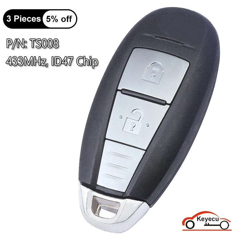 

KEYECU 2 Buttons 433MHz ID47 Chip for Suzuki SX4 Swift Vitara S-Cross 2010 2011 2012 2013 2014 2015 Smart Remote Key Fob TS008