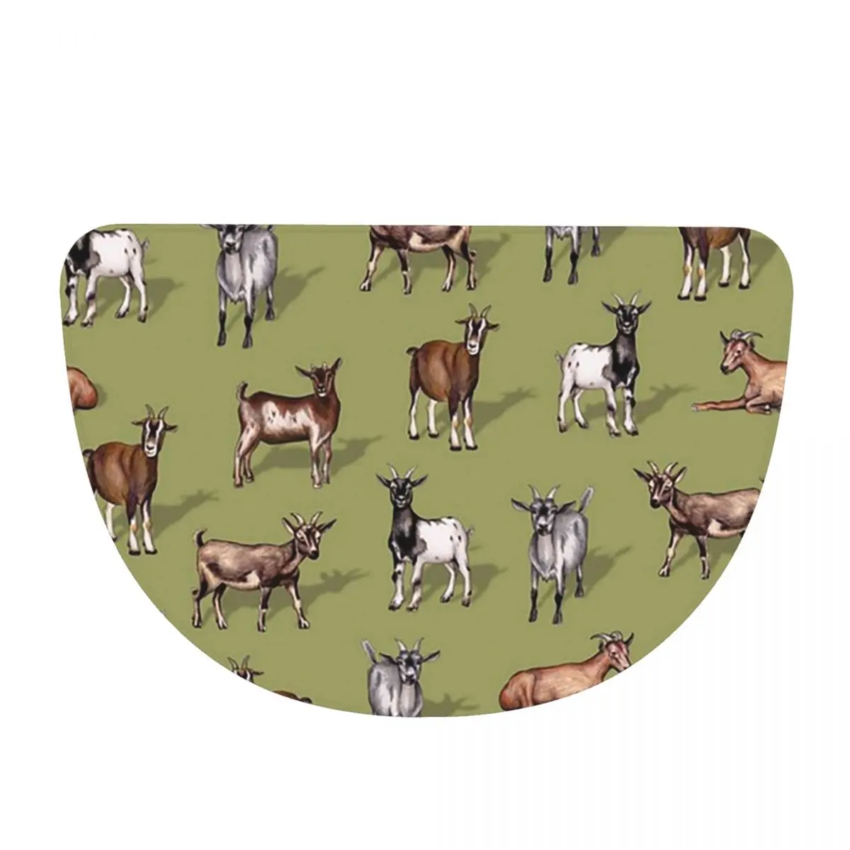 Tiny Goats On Green - Goat Herd Pattern Flannel Half Round Doormat Non Slip Bathroom Mat Absorbent Floor Carpet for Living Room