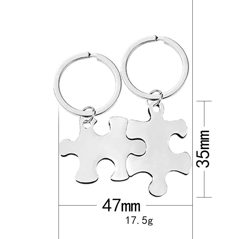 10 Pair /lot Tag Stainless Steel Keychain Charms Puzzle DIY Jewelry Gift  Wholesale