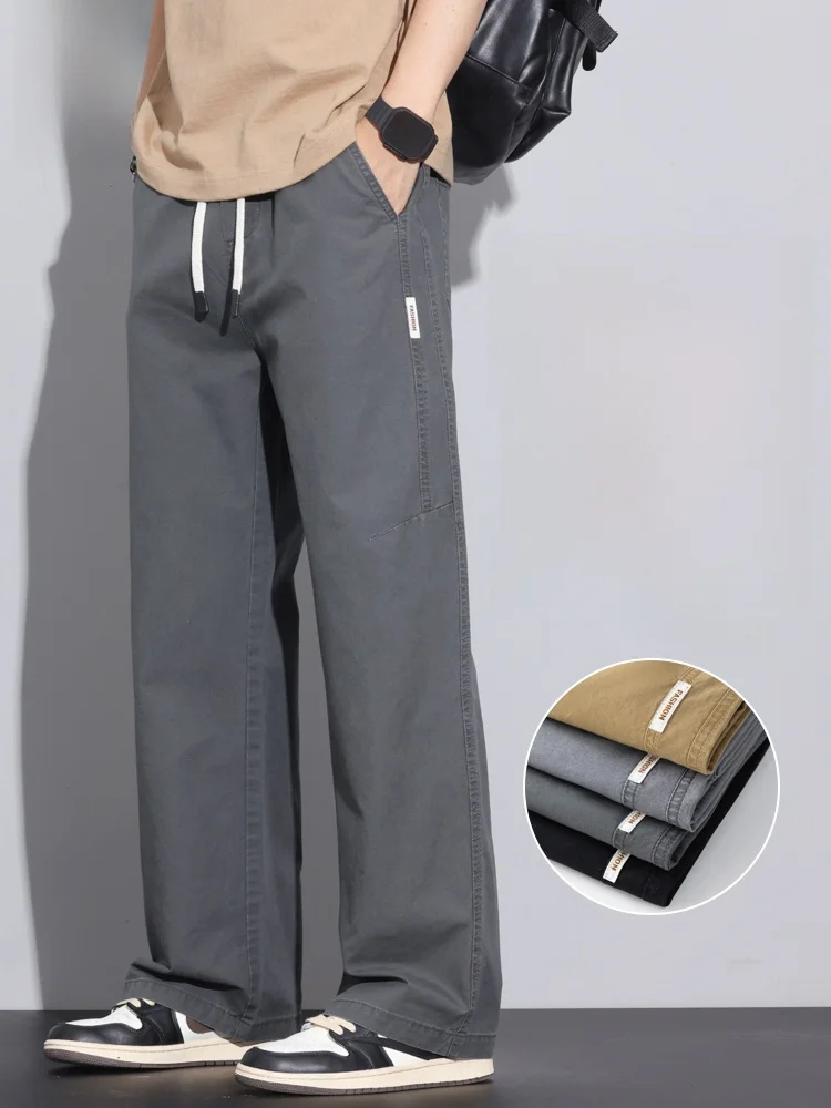 

Men's Pure Cotton Work Trousers Spring Autumn Loose Straight Leg Dstring Casual Long Pants Durable Comfortable Faionable