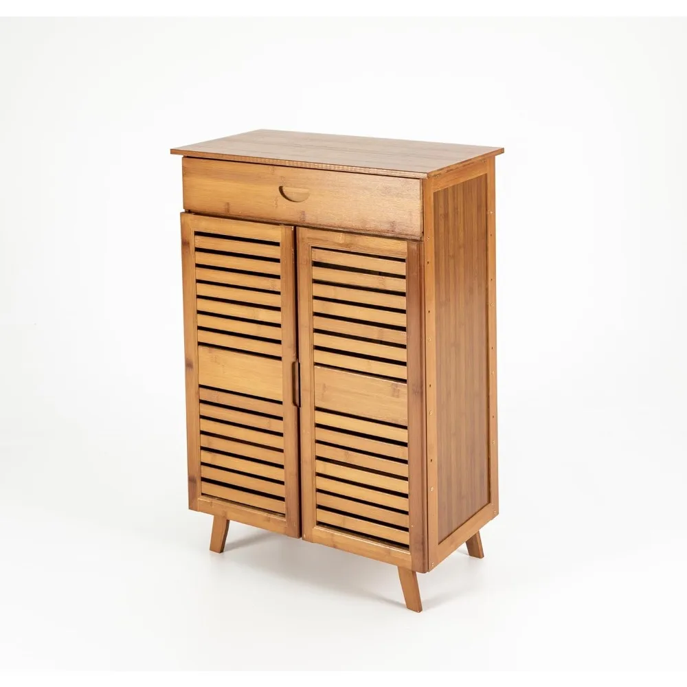 

Folding Door Shoe Storage Cabinet for Entryway, Freestanding Shoe Organizer with Handle