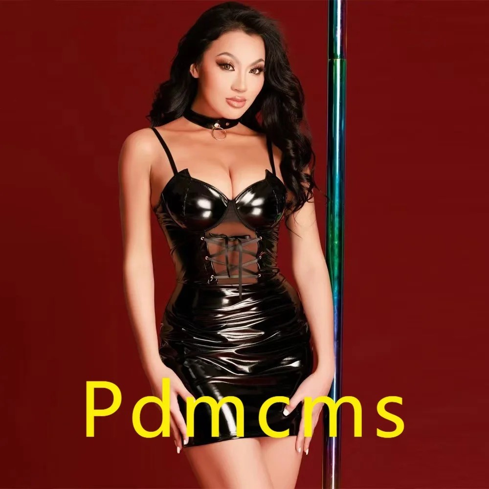 

2025 новое сексуальное нижнее белье, женские европейские и американские сексуальные младенцы, юбка из искусственной кожи, лакированная кожа, подтяжки на груди, плотный tem