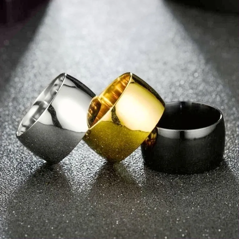 HNSP 12MM Wide Thick Smooth Stainless Steel Ring For Men Punk Jewelry Male Rings Finger Accessories