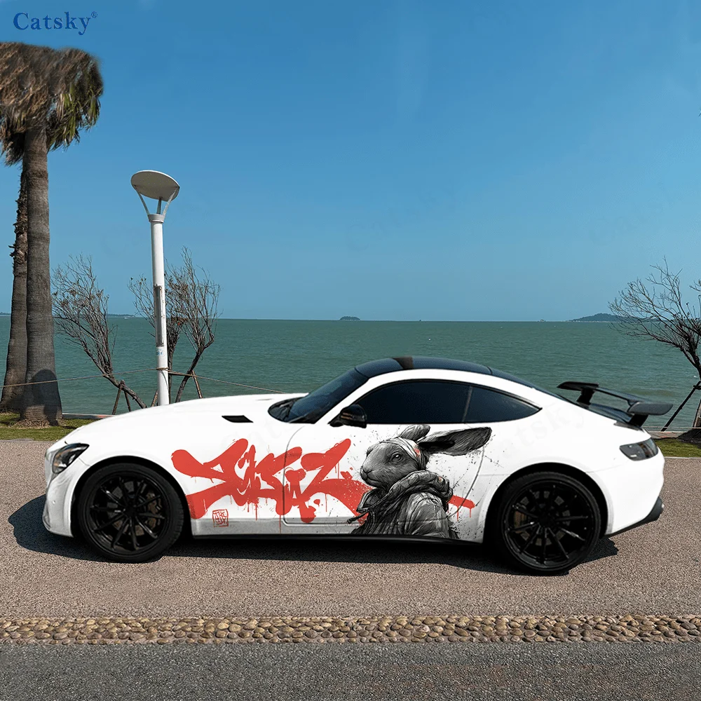 Cool Rabbit Graffiti Car Vinyl Wraps Decal Self-adhesive PVC Sticker Suitable for Trucks SUV Decoration Auto Accessories Gift