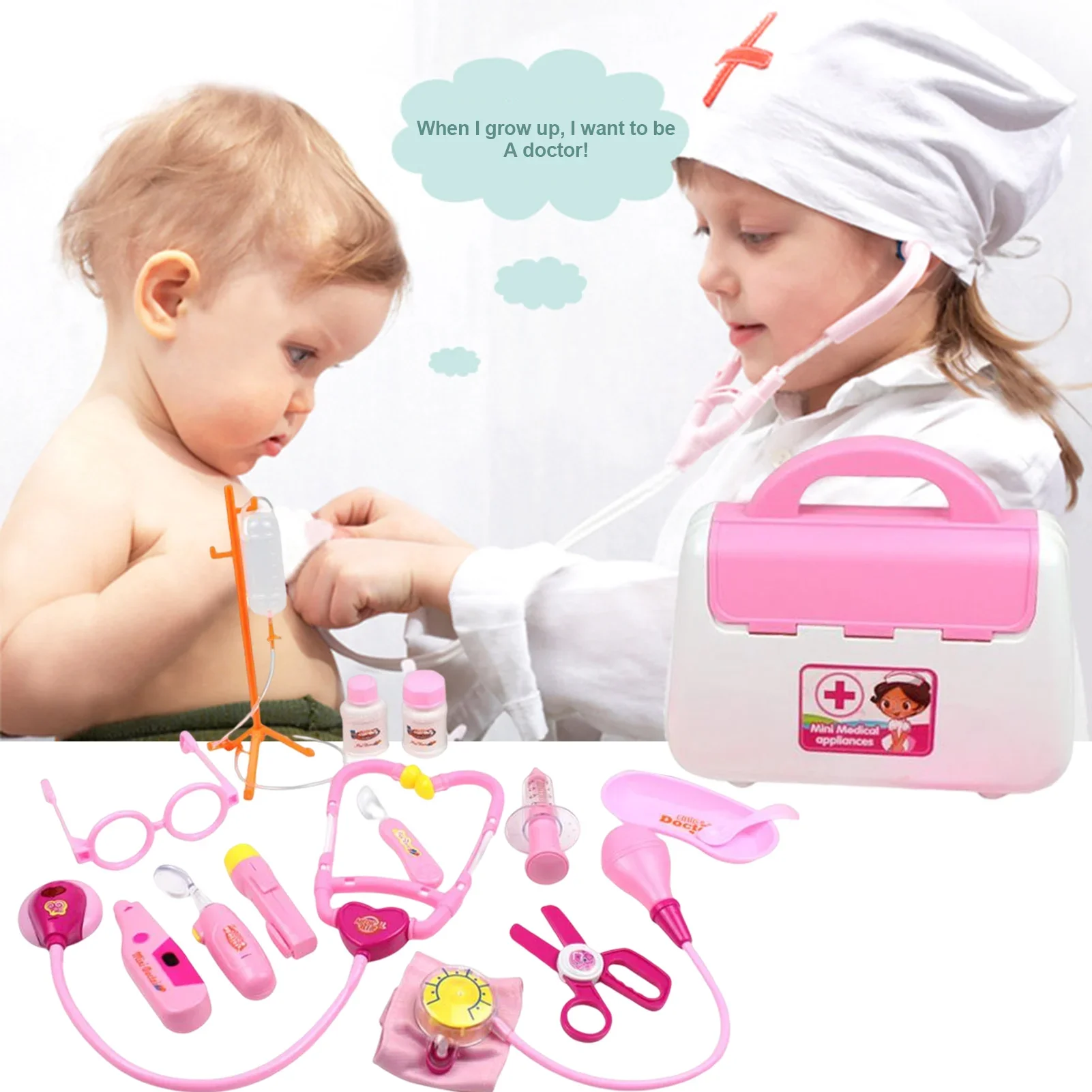 18Pcs/Set Doctor Box Toys Accessories Sound Light Effect Interactive Develop Intelligence Parent-child Interaction Doctor Toys