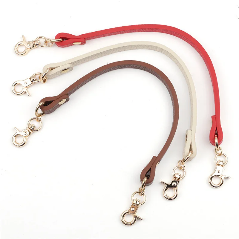 Cow Leather Handle Shoulder Strap Lychee Pattern Women Short Bag Strap Black Coffee Cream Red Handbag Replacement Wrist Straps