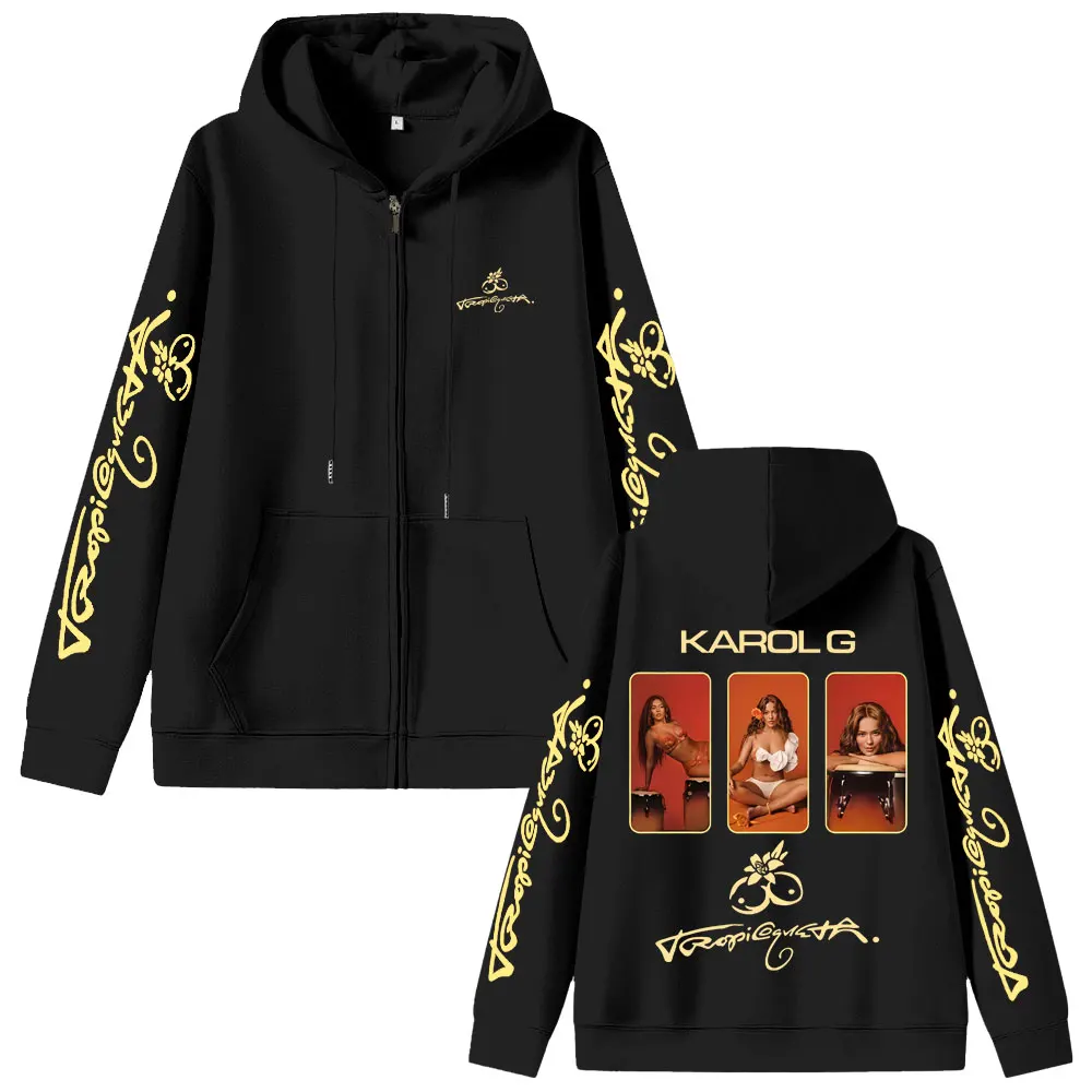Karol G Album Tropicoqueta 2025 Zipper Hoodie Men Women Fashion Aesthetic Zip Up Jacket Men's Fleece Oversized Zip Up Sweatshirt