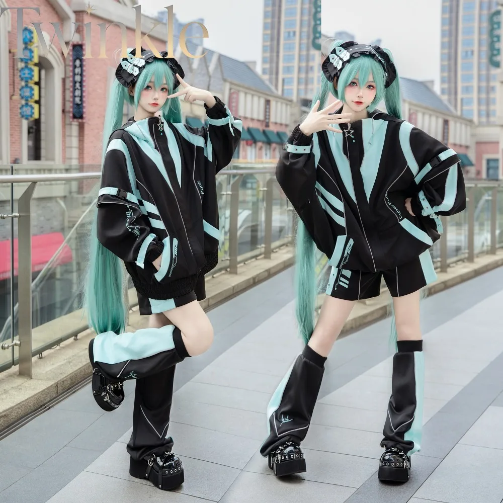 Kawaii Idol Outfit Women Mint Green Top Set Japanese Anime Fashion J Pop Girl Group Fall Streetwear