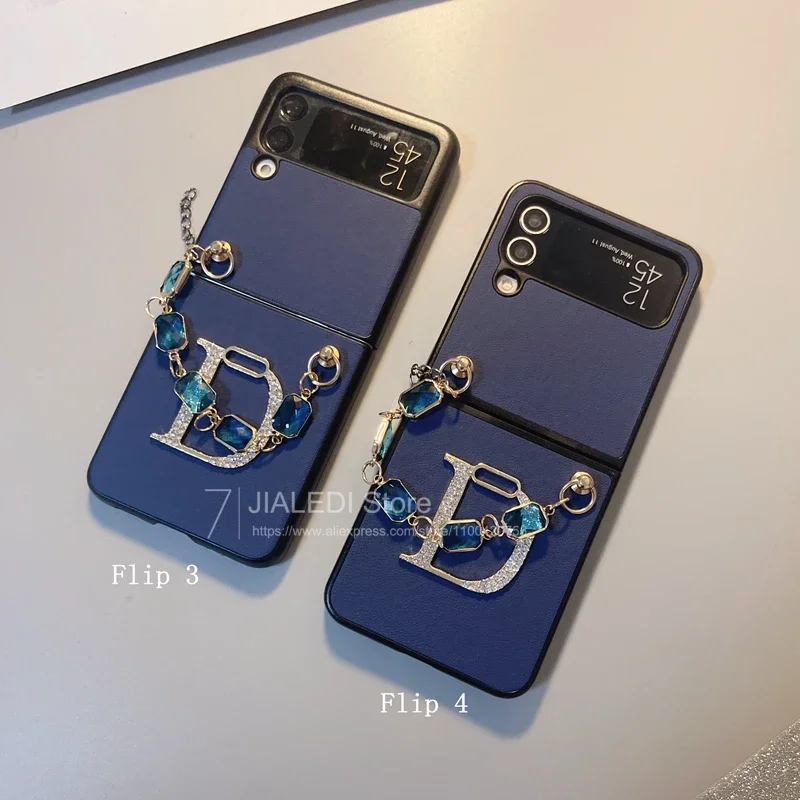 Modna bransoletka z diamentami, skórzane etui na telefon Samsung Galaxy Z Flip 6 5 4 3 z łańcuszkiem. — zdjęcie 3