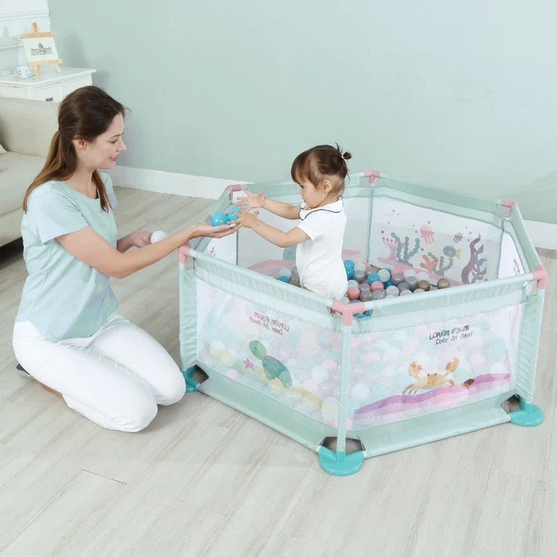 Barrera Hexagonal para bebés, PISCINA DE BOLAS oceánicas, valla de juego interior para niños, estera segura para gatear, parque infantil para bebés