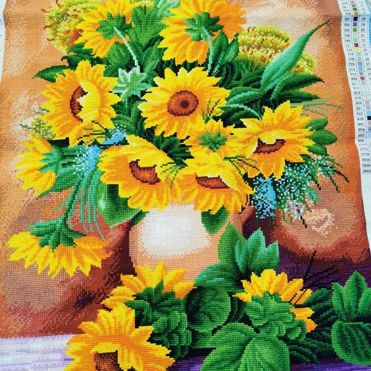 Bouteille en forme de cœur de tournesol brodée à la main, 58x80, belles fleurs, restaurant et étude, produit fini