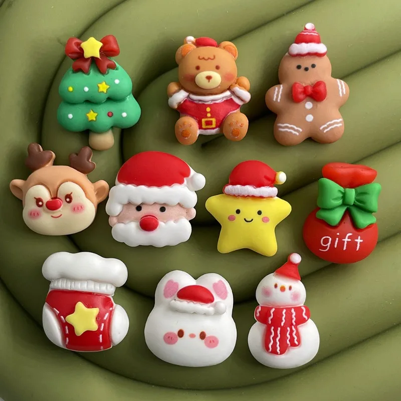 

10pcs Mix Christmas Santa Claus Christmas Tree Cabochons Flatbacks Fit Phone Deco Parts DIY Accessories Scrapbook Embellishments