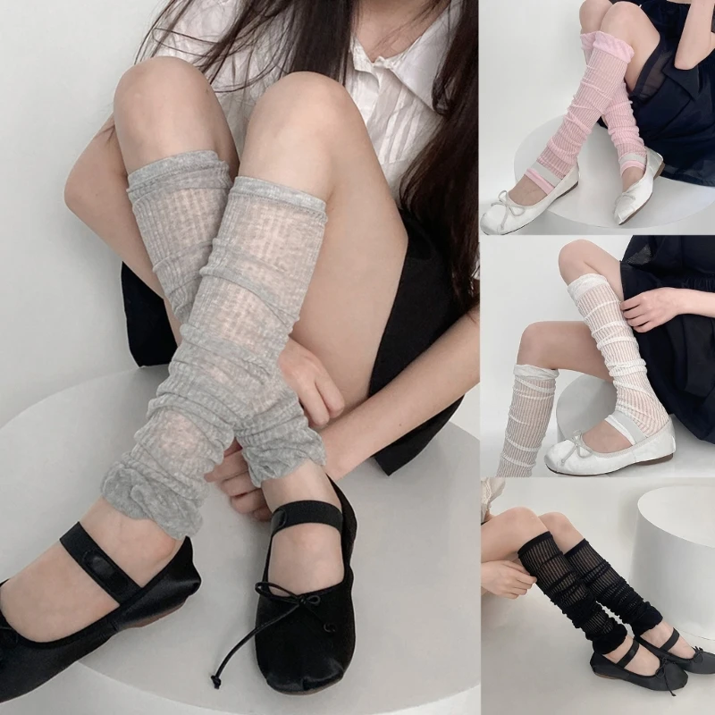 

Womens Y2k Solid Color Leg Warmers See Through Lace Mesh Leg Warmer Gothic Cute Socks Calf Socks Thin Socks