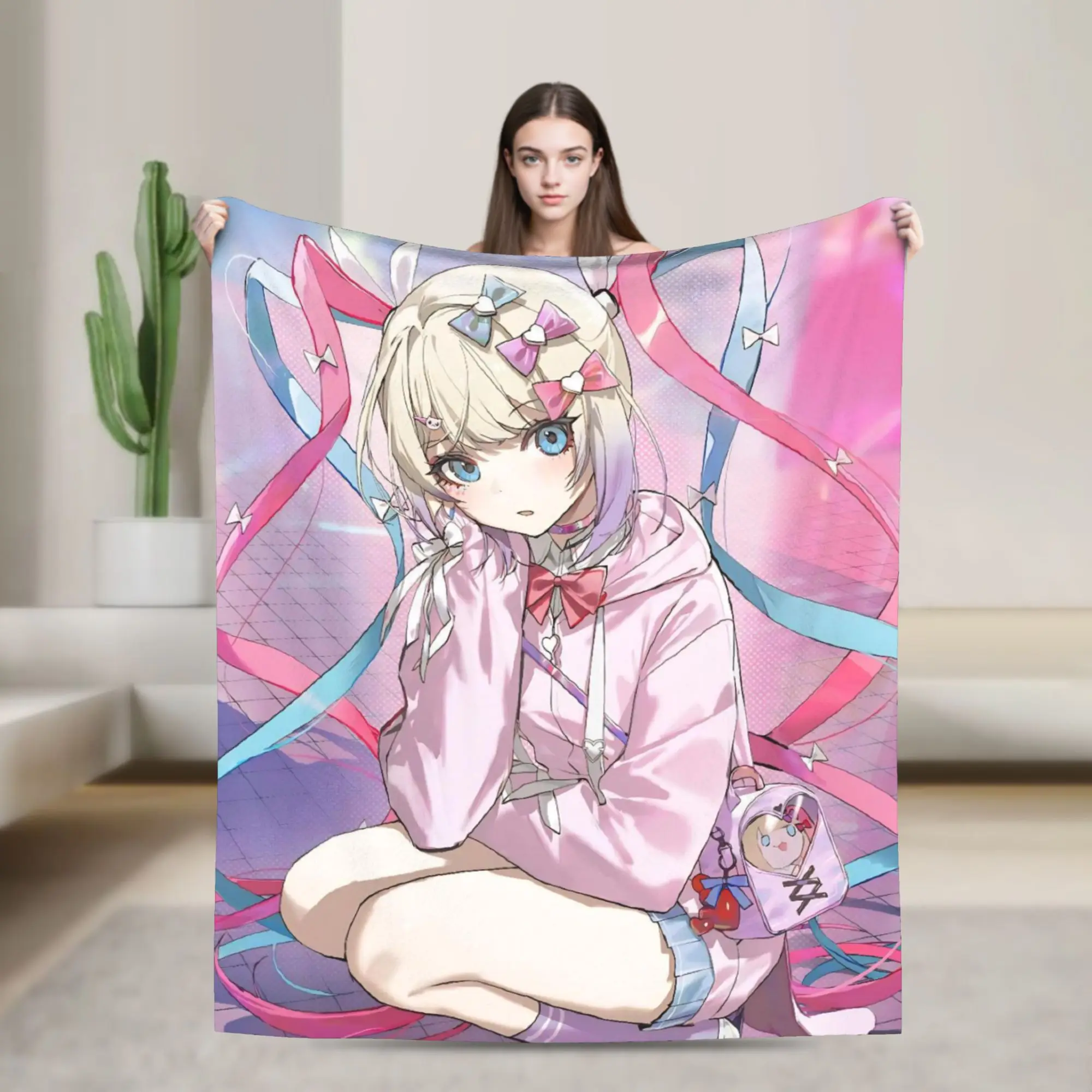 OMG kawaii Angel Blankets Velvet Spring/Autumn Anime Game  Multifunction Soft Throw Blankets for Sofa Office Bedspread