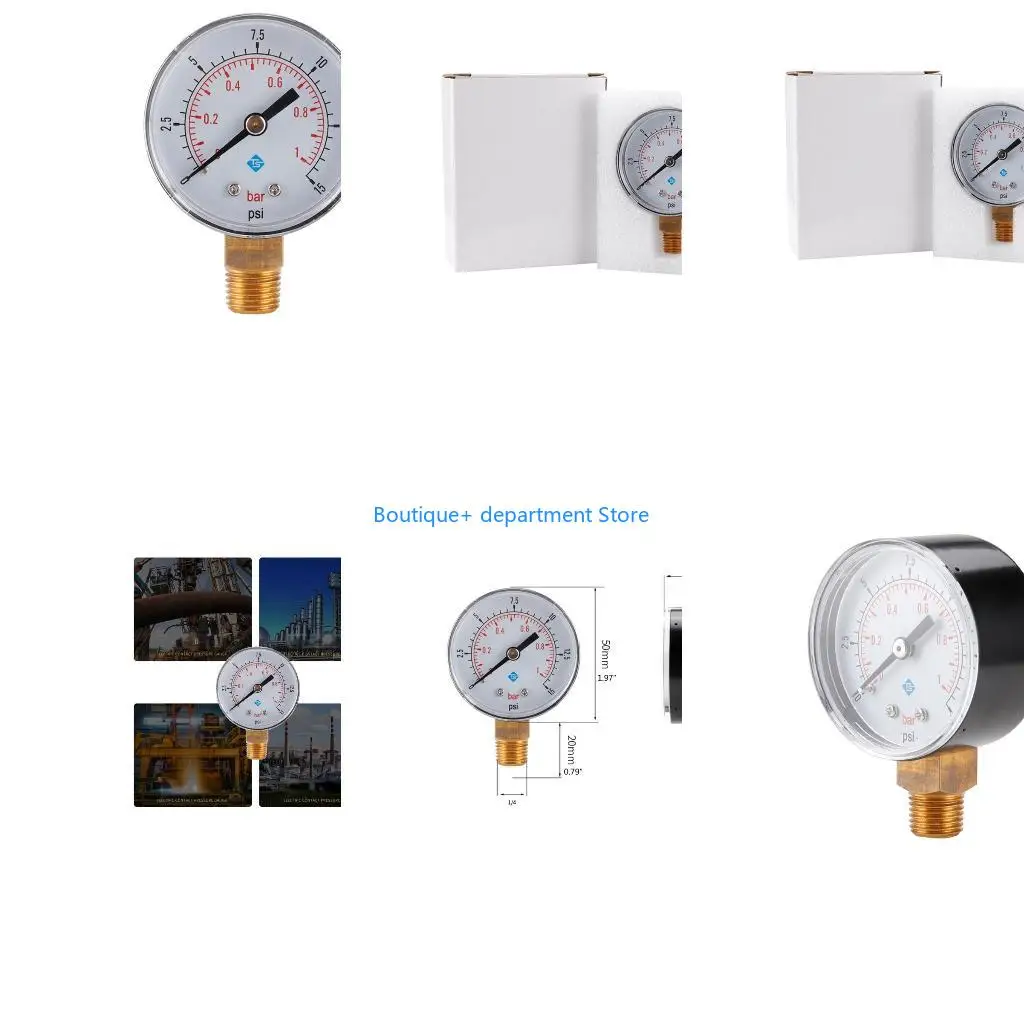 E1PD Pressure Gauge 50mm 0~15psi 0~1bar Pool Filter Water Pressure Hydraulic Pressure Gauge Meter Manometer 1/4