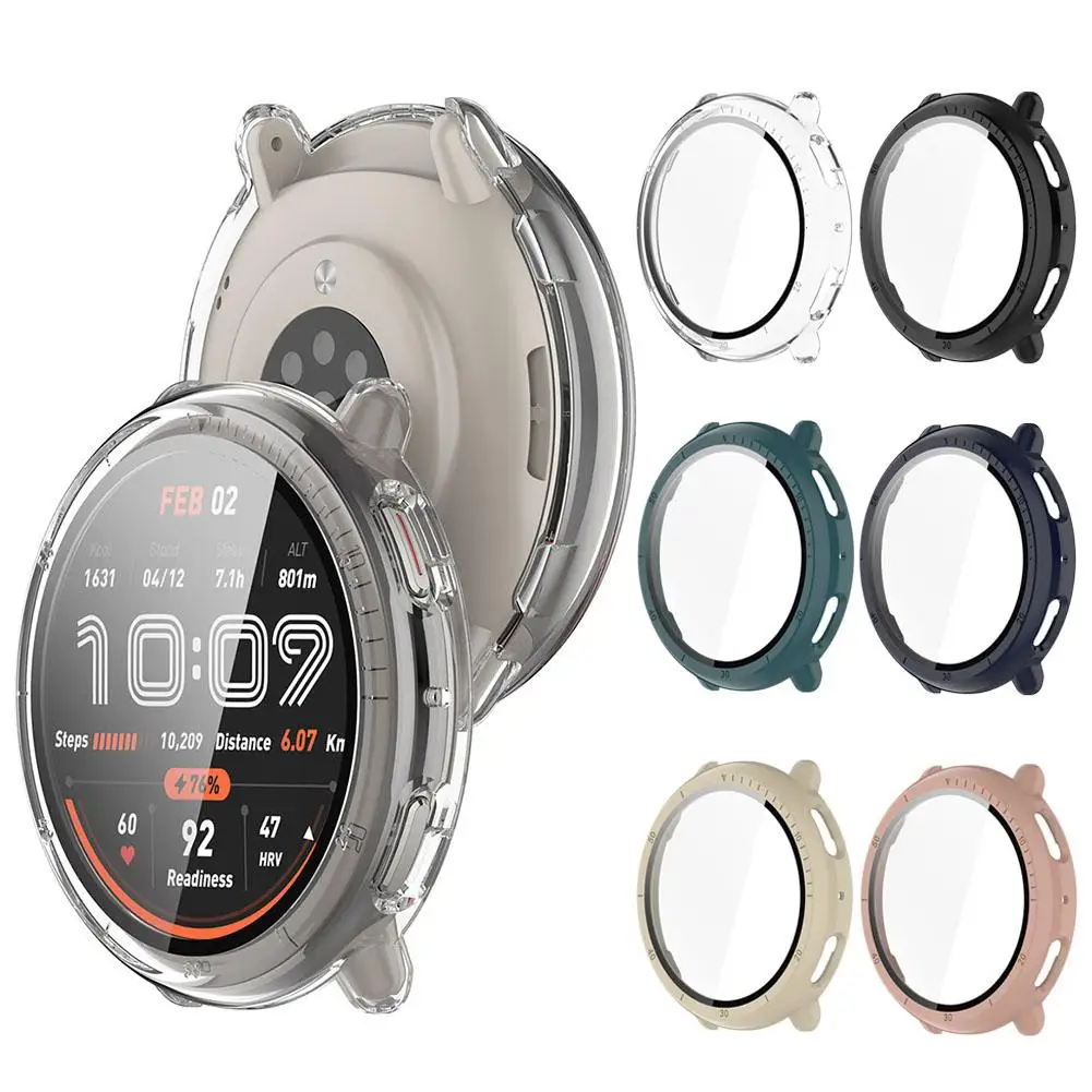 Voor Amazfit Active2 Beschermhoes Ingebouwde 9H Gehard Glas Film Hard PC Shell Cover Voor Huami Yuewo A2437 Eenvoudig te installeren