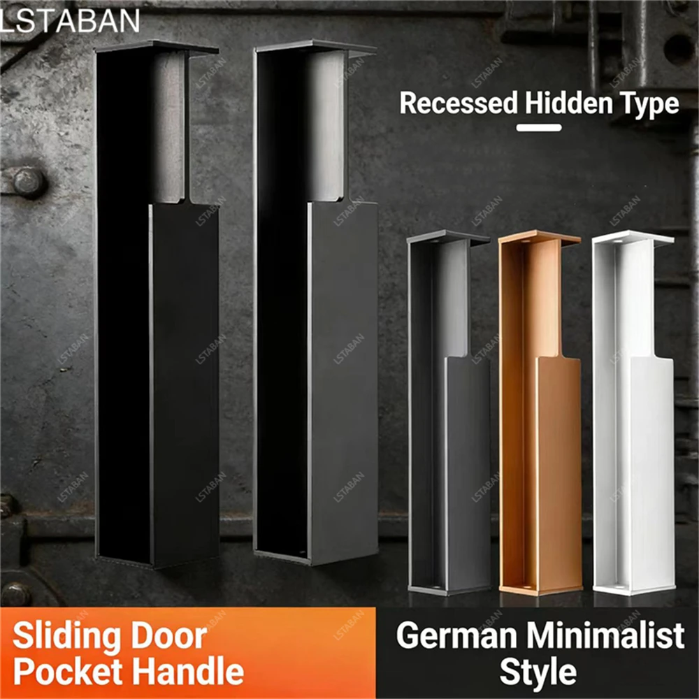 German Simple Invisible Sliding Door Handle Pocket Wooden Embedded Furniture Handle Anti-collision Aluminum Alloy Barn Door Pull