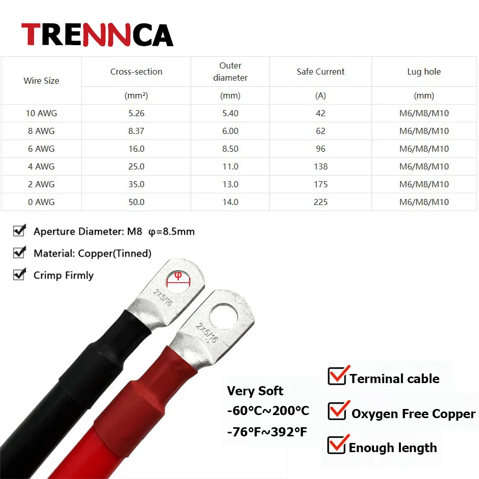 Customized inverter car M6 photovoltaic battery connection wire 0 2 4 6 8AWG special soft silicone wire red and black