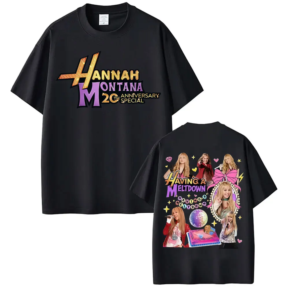 Pop Star Hannah Montana 20Th Anniversary Logo T Shirts Men Women Fashion Hip Hop Vintage Casual High Quality T-shirts Streetwear