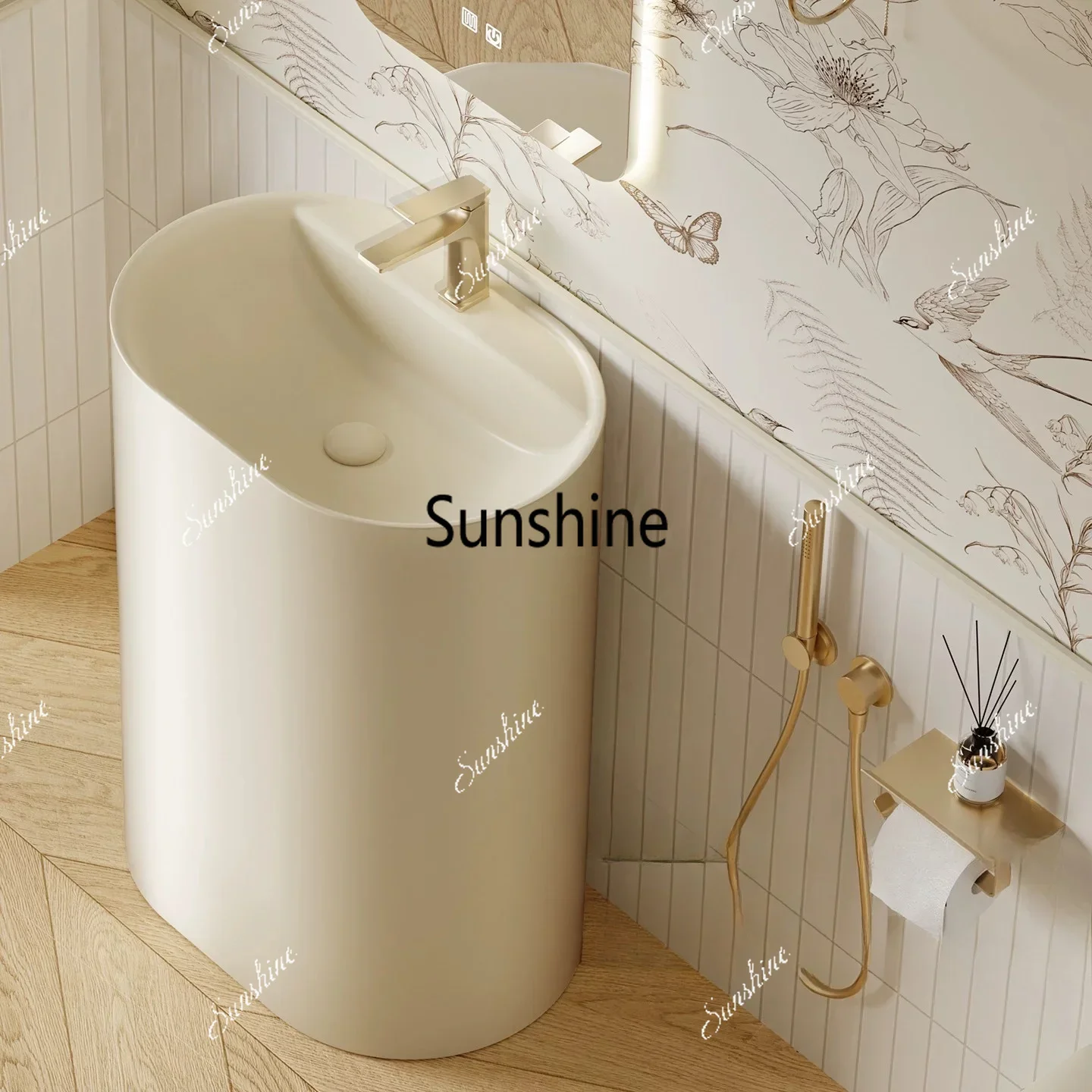 Cream wind large apartment ceramic column wash basin bathroom household wash basinT*